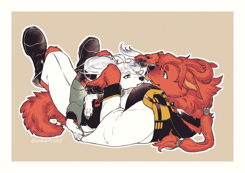 absurdres, animalization, argyle_background, artist_name, asticassia_school_uniform, boots, come9re95, dog