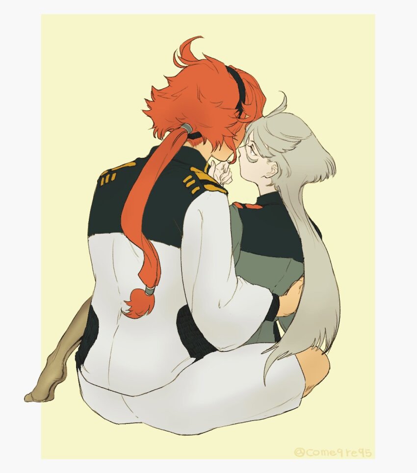 2girls, ahoge, asticassia_school_uniform, come9re95, grey_eyes, grey_hair, gundam, gundam_suisei_no_majo