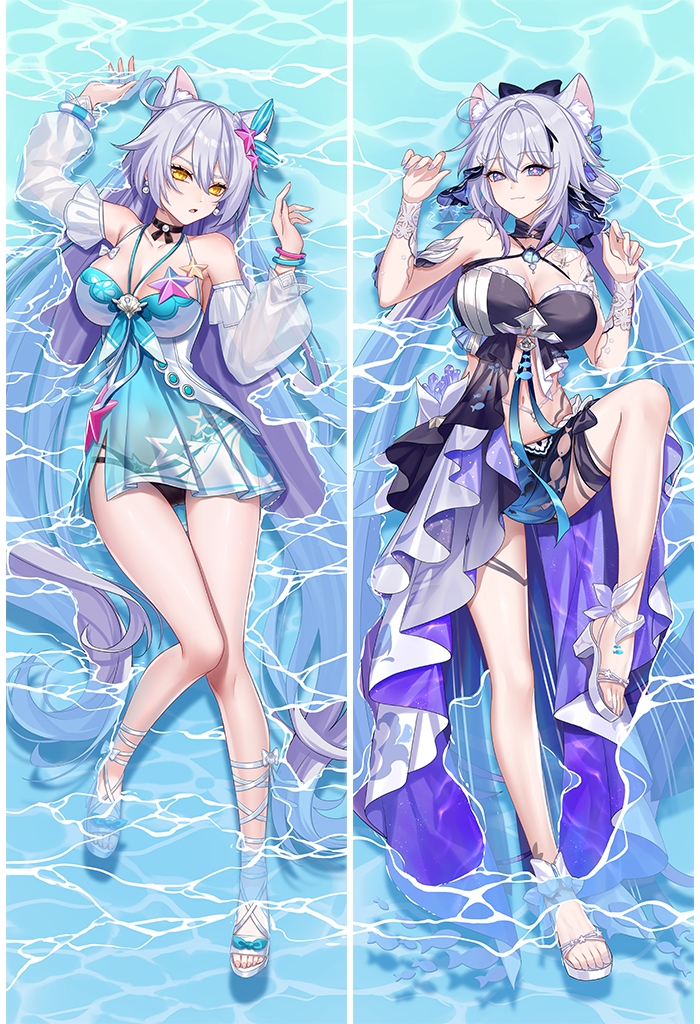 2girls, ahoge, animal_ear_fluff, animal_ears, bare_shoulders, bikini, black_bikini, black_bow