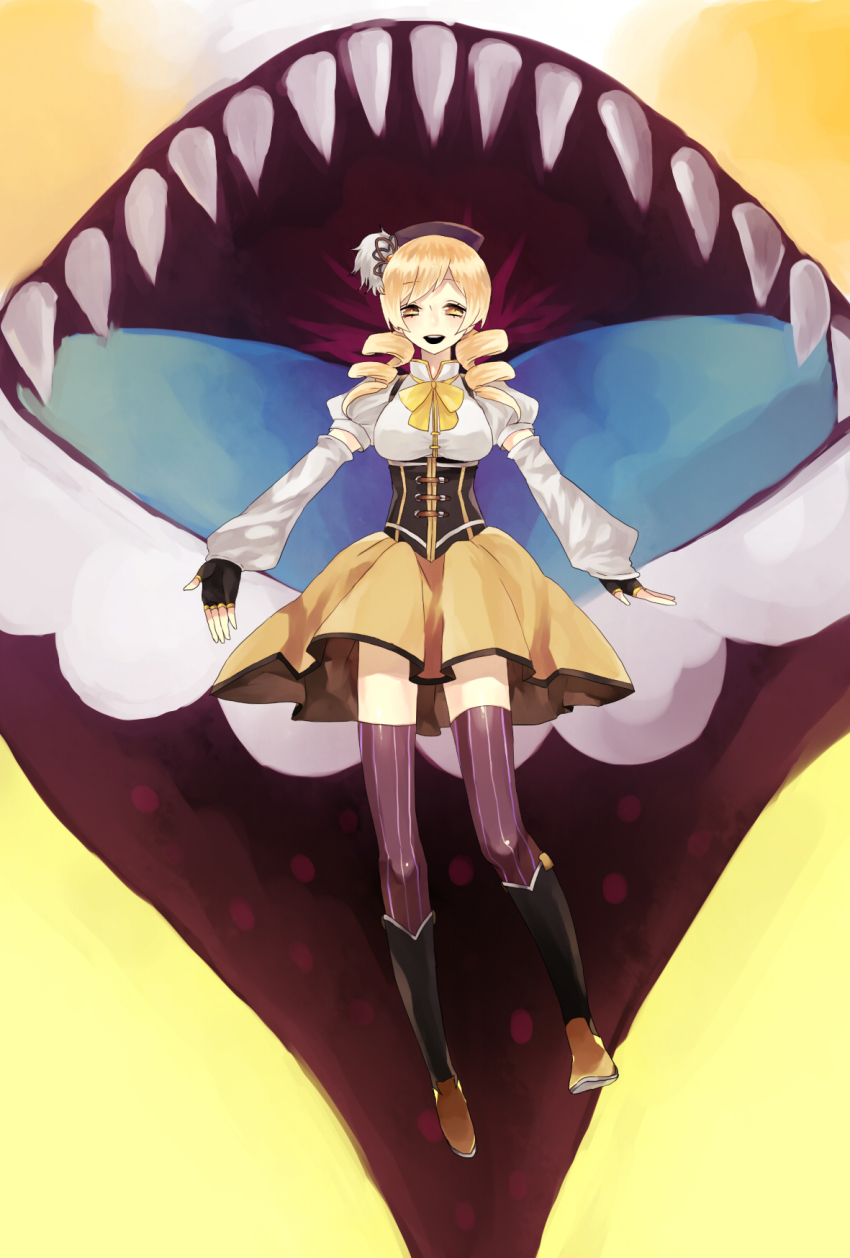 10s, bad_id, bad_pixiv_id, blonde_hair, boots, charlotte_(madoka_magica), drill_hair, fang