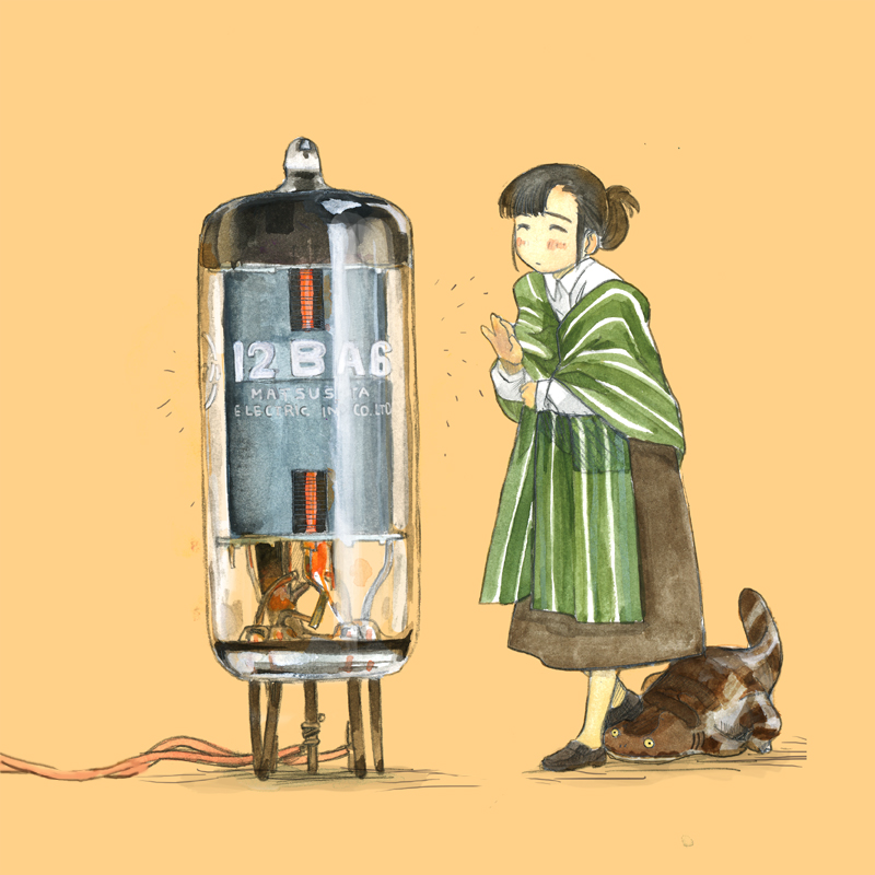 1girl, akai_sashimi, black_shoes, cable, creature, female_focus, full_body, green_shawl