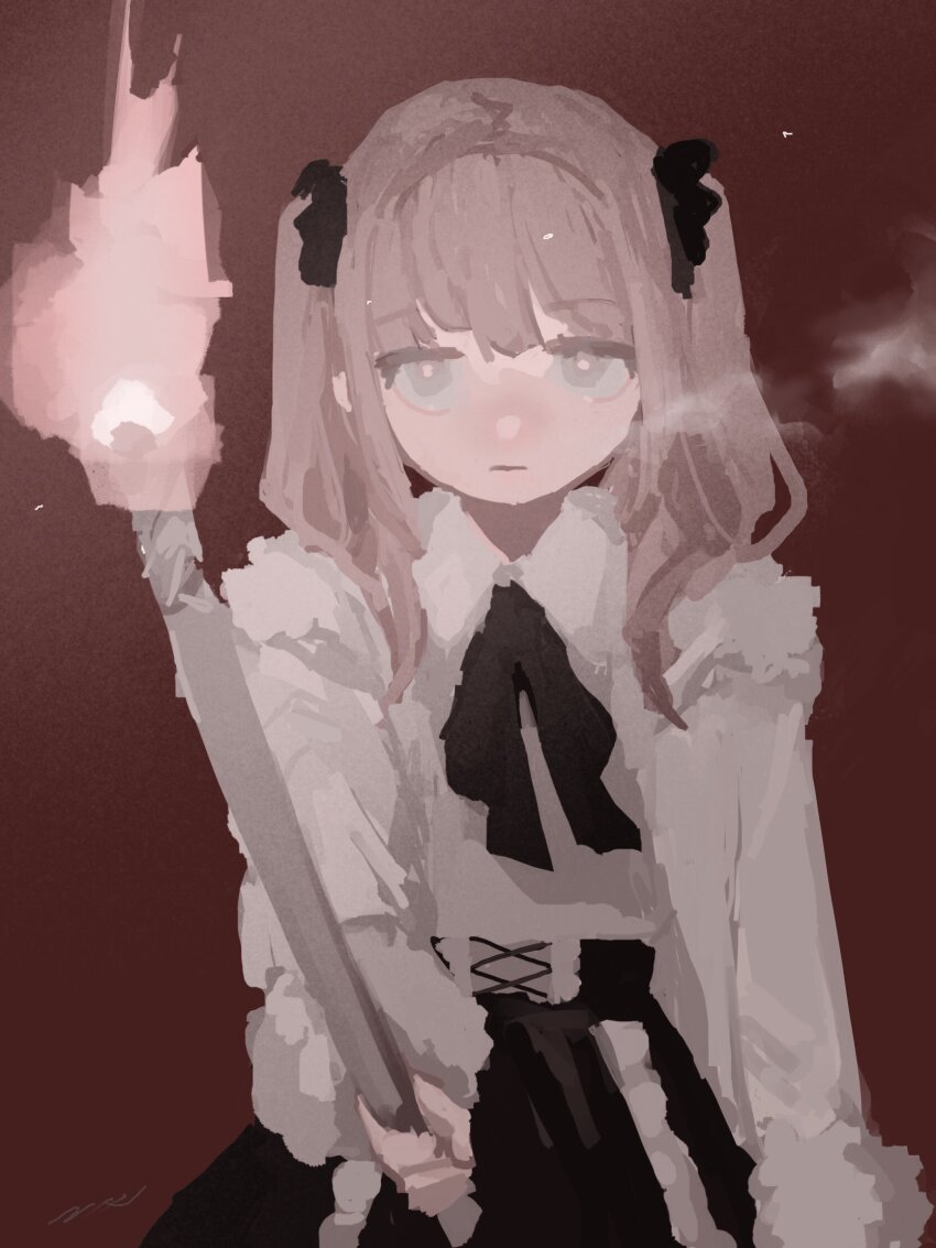 1girl, ada_(iyowa), adipocere_(vocaloid), black_ribbon, black_skirt, breath, brown_hair, closed_mouth