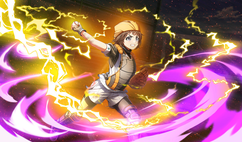 1girl, aura, ball, baseball, baseball_(object), baseball_glove, baseball_helmet, baseball_stadium