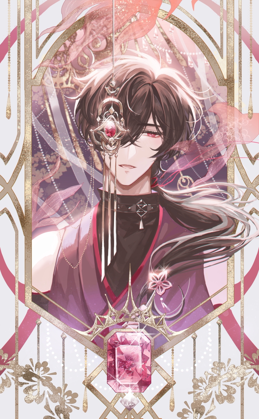 1boy, absurdres, ayn_alwyn, ayn_alwyn_(long_night_together), black_gloves, black_hair, black_shirt, border