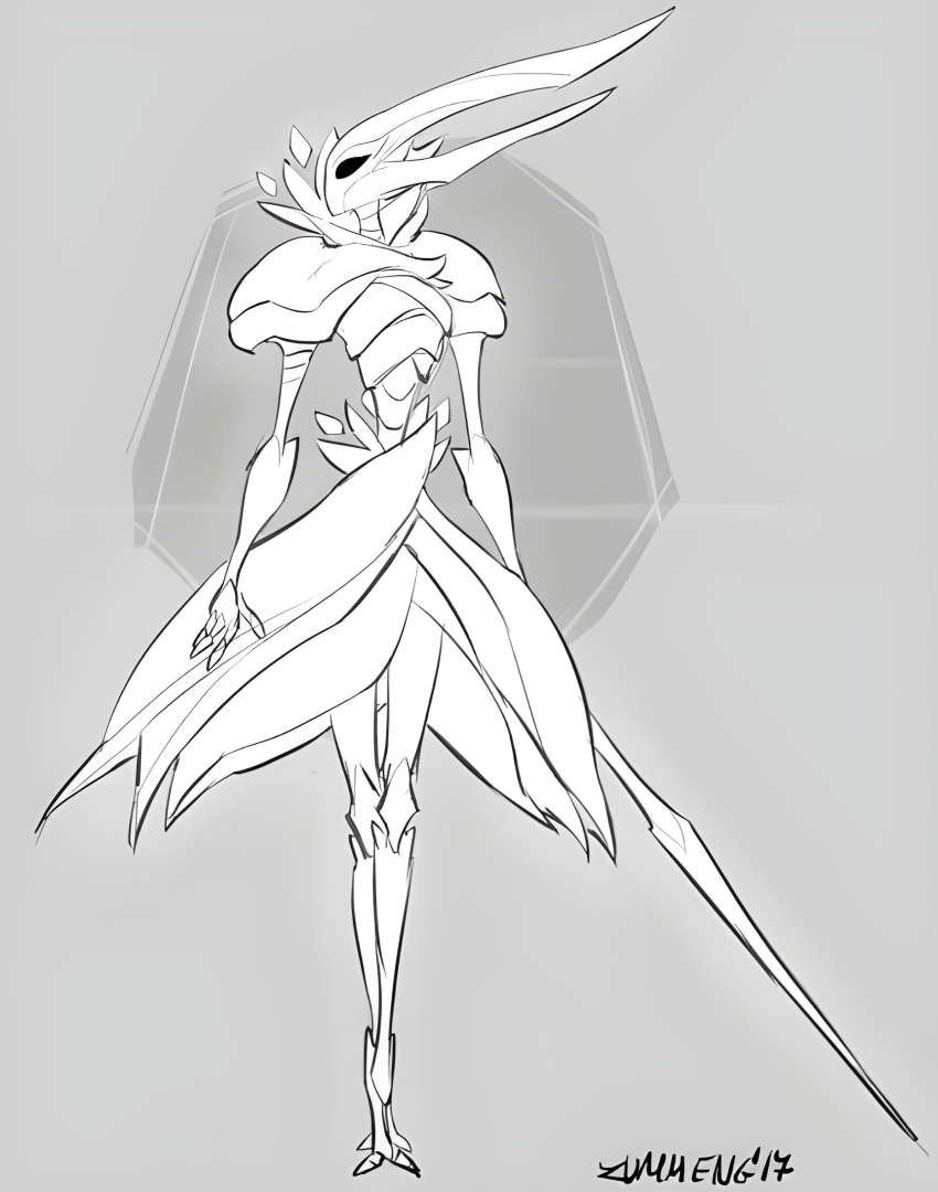 1girl, black_eyes, dress, dryya_(hollow_knight), highres, hollow_knight, pale_skin, sword, weapon