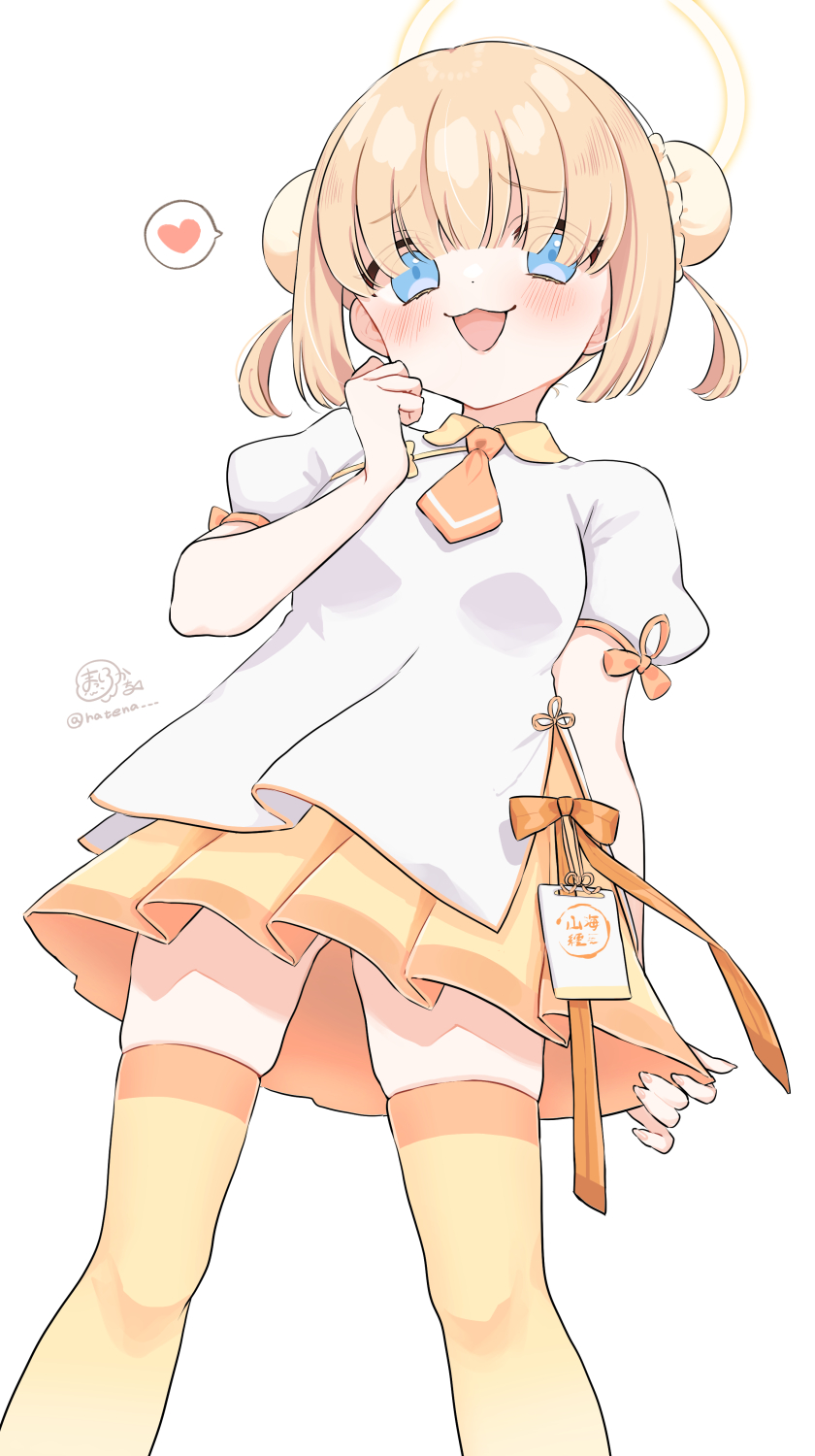 1girl, blonde_hair, blue_archive, breasts, bun_cover, commentary_request, double_bun, feet_out_of_frame