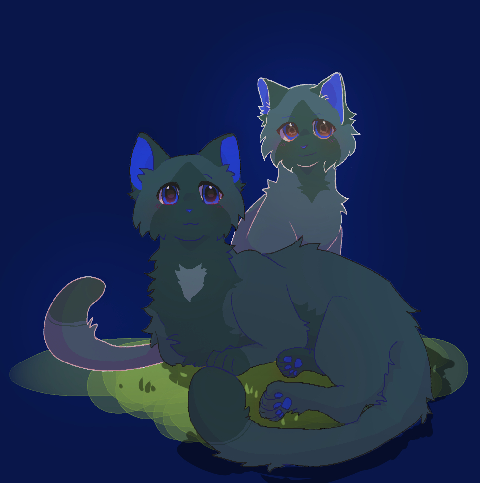 animal, animal_focus, blue_background, blue_eyes, cat, cinderheart, cinderpelt, commentary