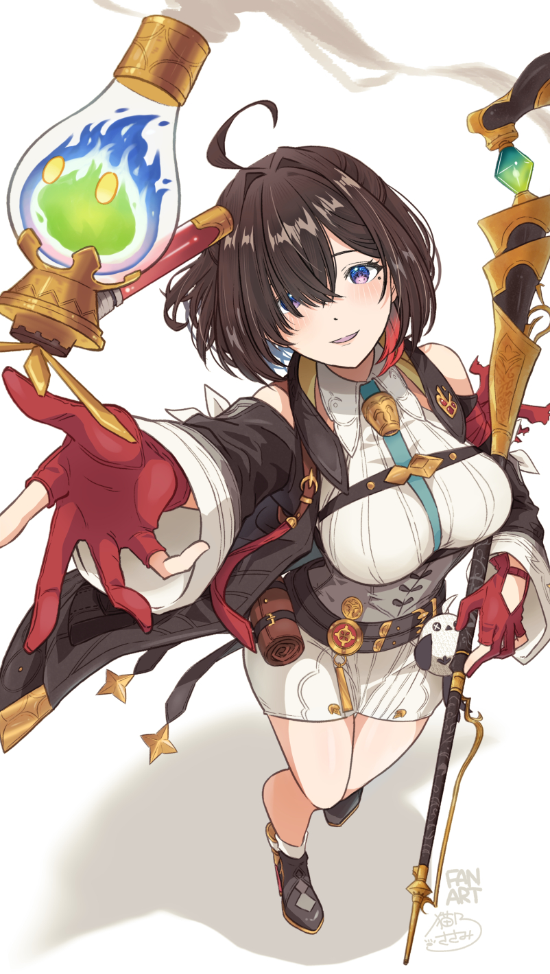 1girl, ahoge, atelier_(series), atelier_yumia, bag, black_hair, breasts, brown_bag