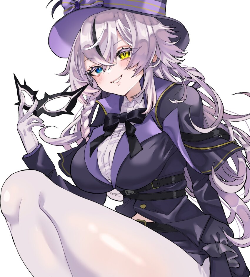 1girl, bow, bowtie, braid, breasts, collared_shirt, eye_mask, goddess_of_victory:_nikke