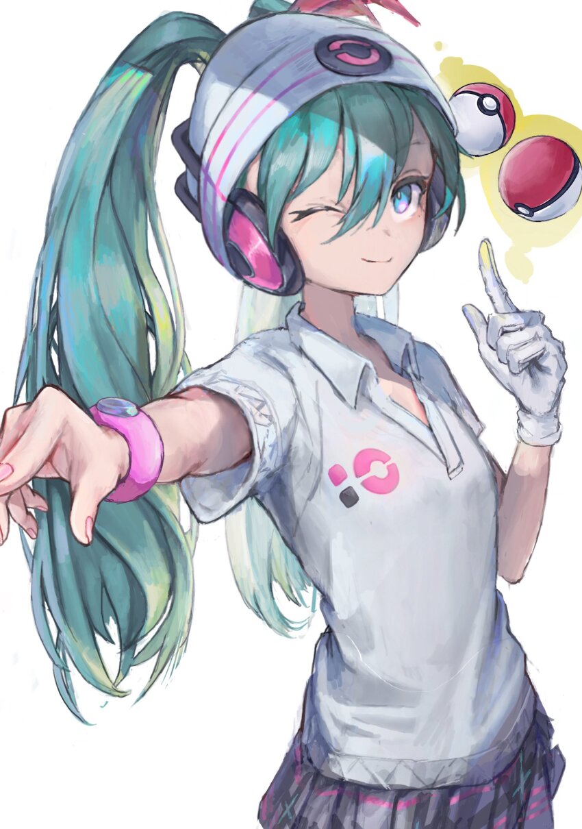 1girl, absurdres, aqua_hair, gloves, hashtag-only_commentary, hat, hatsune_miku, headphones