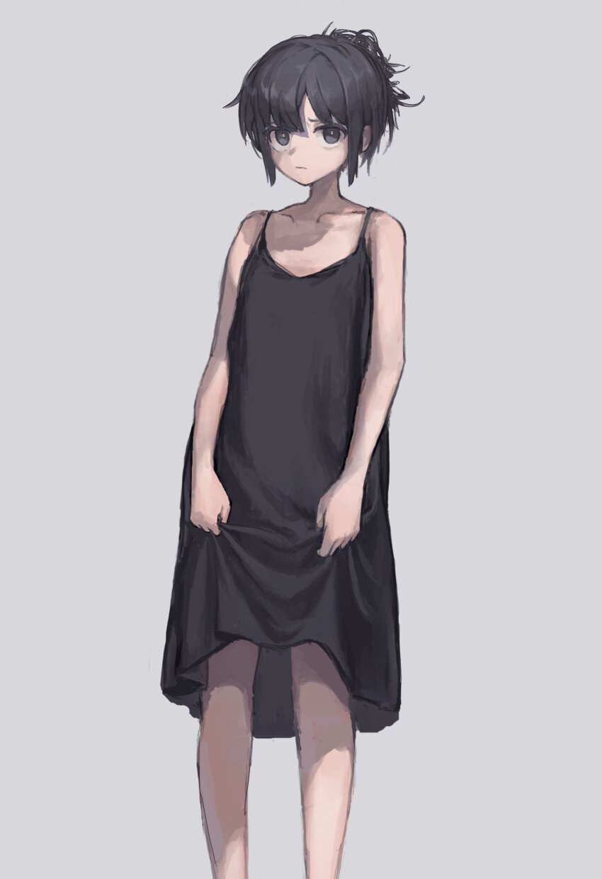 1girl, absurdres, bare_shoulders, black_dress, black_eyes, black_hair, closed_mouth, dress
