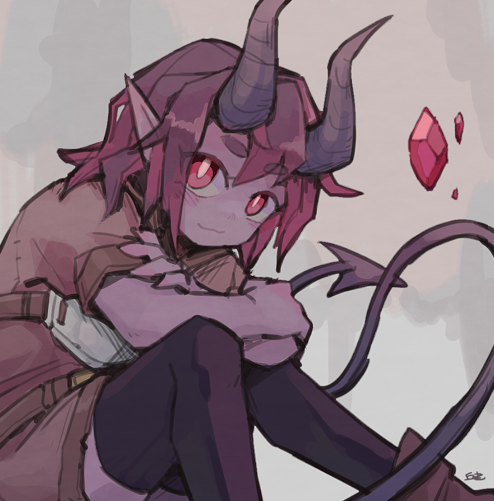 1girl, claws, demi_(lunacid), demon_girl, demon_horns, demon_tail, female_focus, helmet, horns, lunacid, red_eyes, tagme, tail, video_game