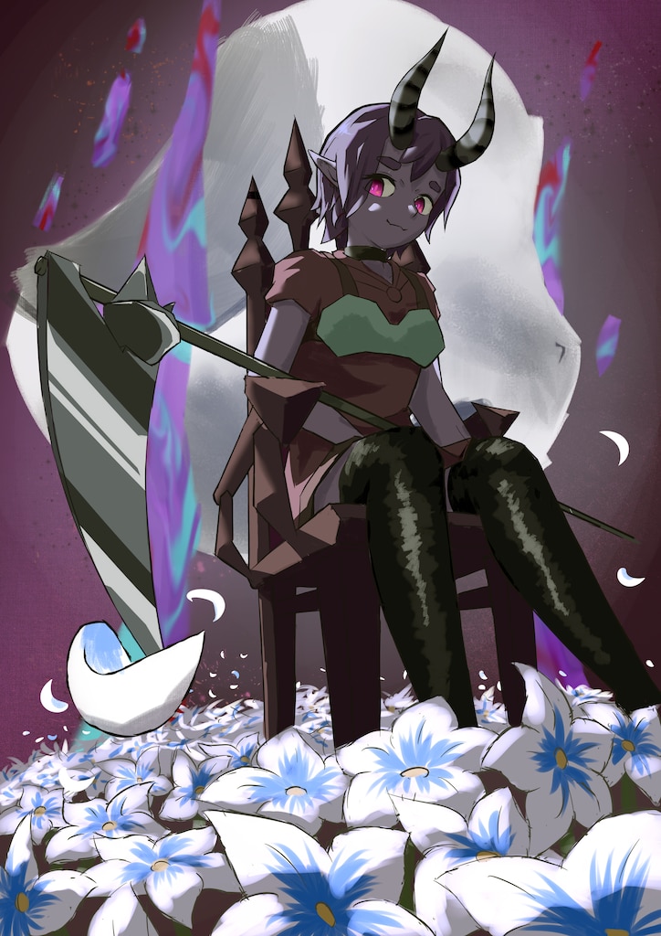 1girl, claws, demi_(lunacid), demon_girl, demon_horns, demon_tail, female_focus, helmet