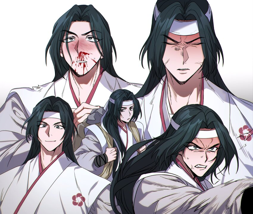 1boy, absurdres, anger_vein, angry, baekcheon_(return_of_the_mount_hua_sect), black_hair, blood, blood_on_face