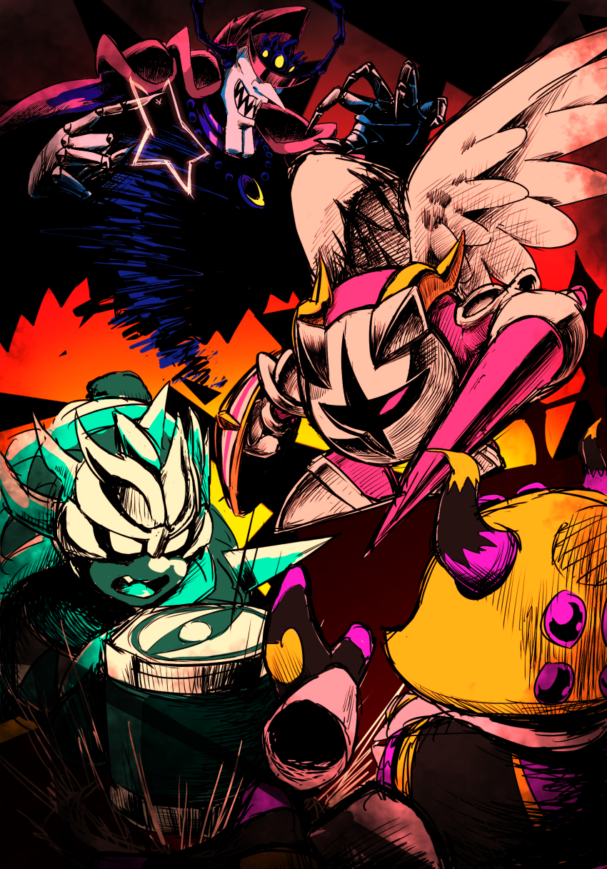 armor, blonde_hair, dark_taranza, galacta_knight, hammer, highres, holding, holding_hammer