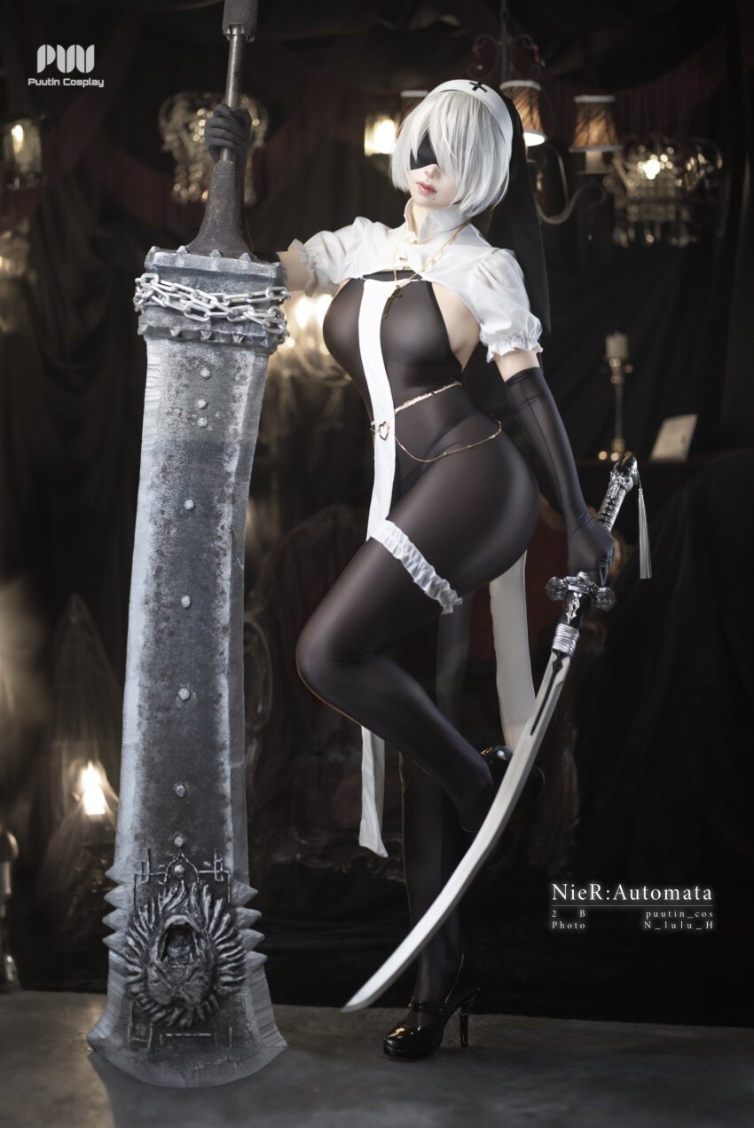 1girl, 2b_(nier:automata), absurdres, alternate_costume, artist_name, black_gloves, black_leotard, black_panties