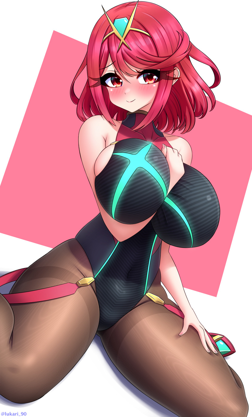 absurdres, breasts, commission, highres, large_breasts, lukari, pantyhose, pantyhose_under_swimsuit