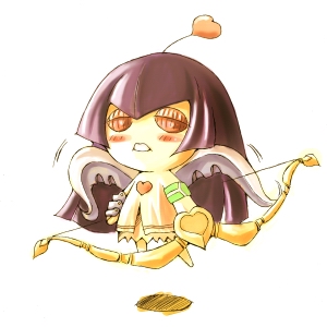 00s, 1girl, angel_gozen_(character), blush, bow_(weapon), busou_renkin, creature, female_focus