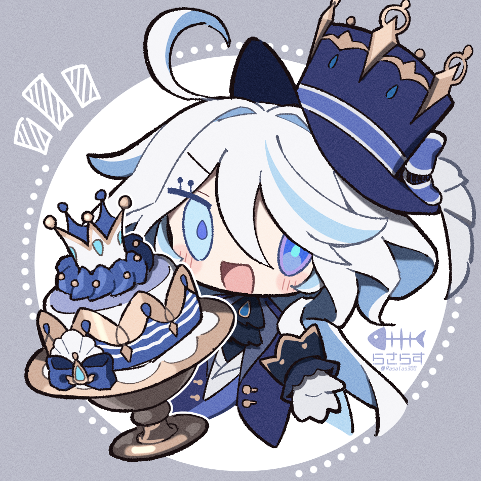 1girl, :d, ahoge, ascot, black_ascot, blue_bow, blue_eyes, blue_gem