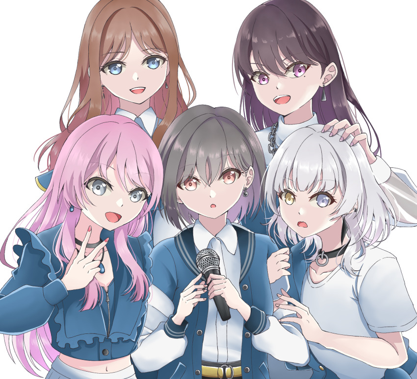 5girls, bang_dream!, bang_dream!_it's_mygo!!!!!, brown_hair, chihaya_anon, grey_hair, heterochromia, highres