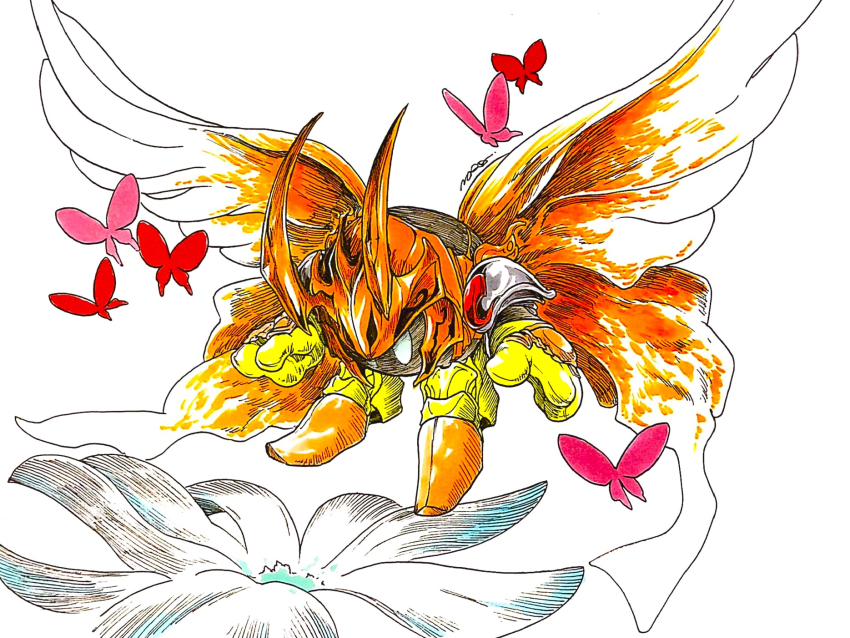 armor, bug, butterfly, butterfly_wings, flower, gloves, highres, insect