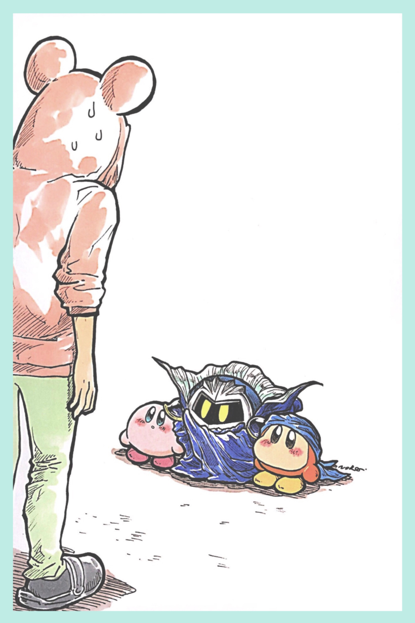 absurdres, animal_hood, bandana, bandana_waddle_dee, bear_hood, blue_bandana, blue_border, blue_cape