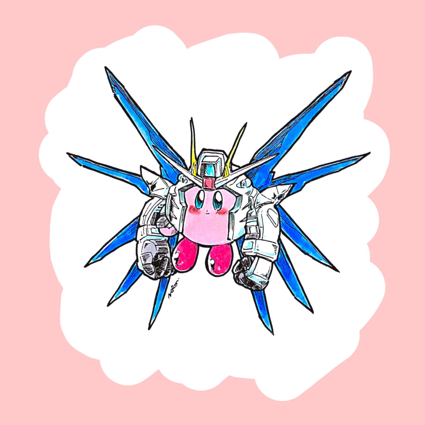 colored_skin, copy_ability, freedom_gundam, gundam, gundam_seed, highres, kirby, kirby_(series)