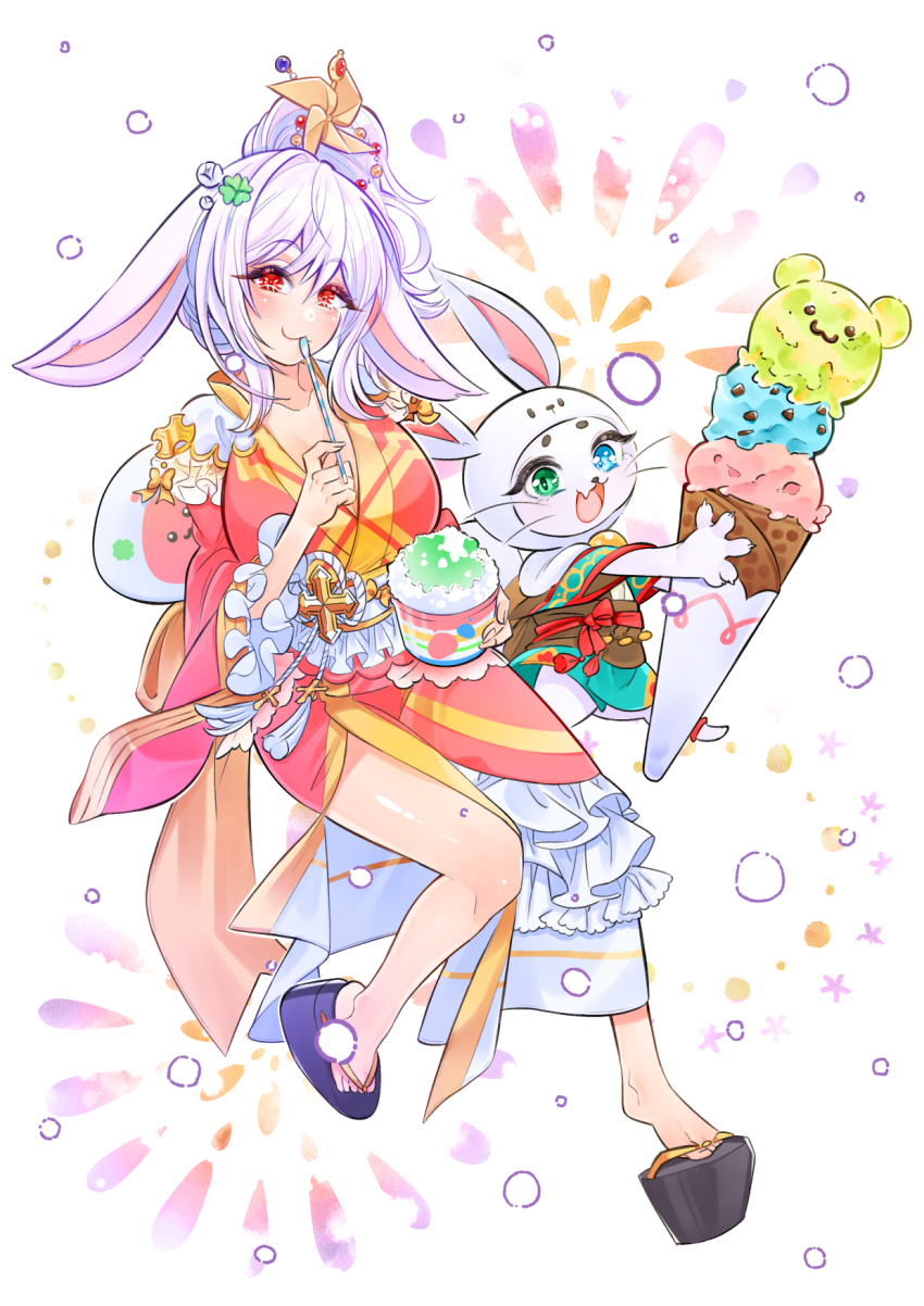 2girls, :3, adapted_costume, animal_ears, arch_bishop_(ragnarok_online), black_footwear, blue_eyes, breasts