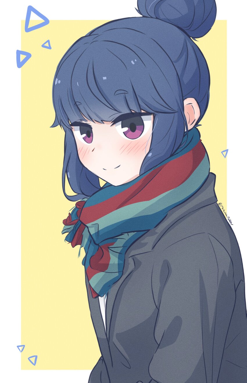 1girl, absurdres, blue_eyes, blush, closed_mouth, coat, dot_nose, feet_out_of_frame