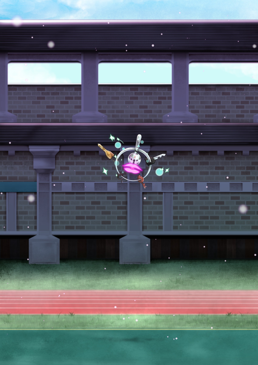 absurdres, black_eyes, brick_wall, day, draining_kiss_(pokemon), floating, full_body, gen_6_pokemon