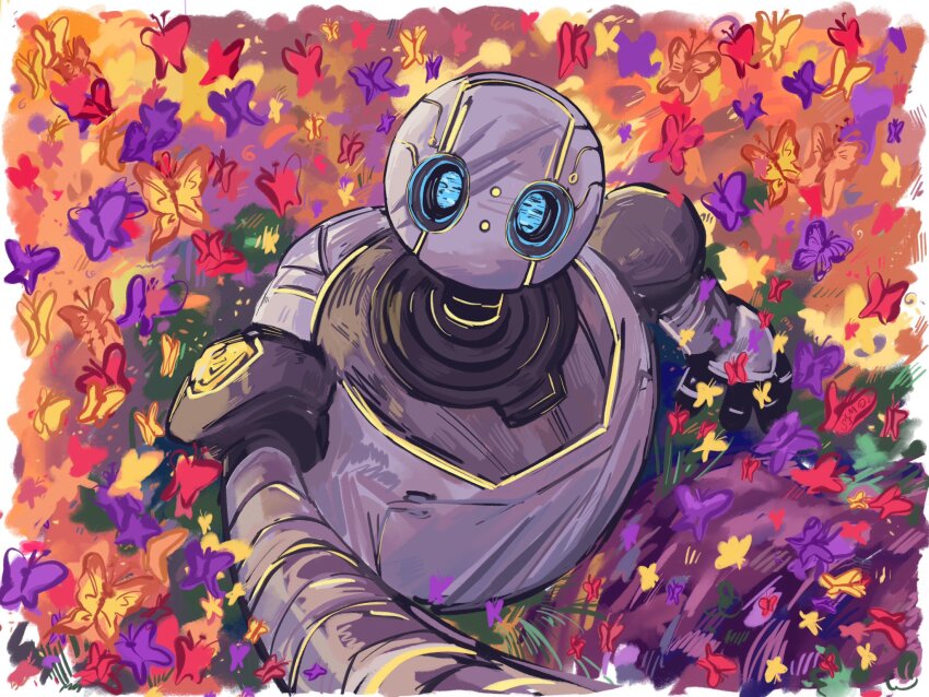 1girl, blue_eyes, border, bug, butterfly, garfchancla, highres, insect