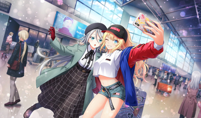 airport, amelia_thunders, baseball_cap, belt, belt_buckle, black_belt, black_hair, black_hat