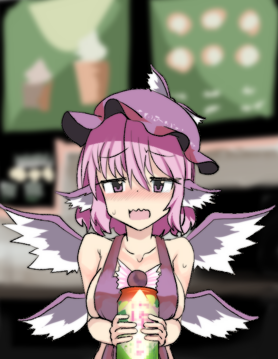 1girl, animal_ears, apron, bird_ears, bird_wings, blurry, blurry_background, blush