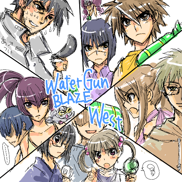 00s, 1other, 6+boys, 6+girls, aliasing, angel_gozen_(character), blue_hair, blush