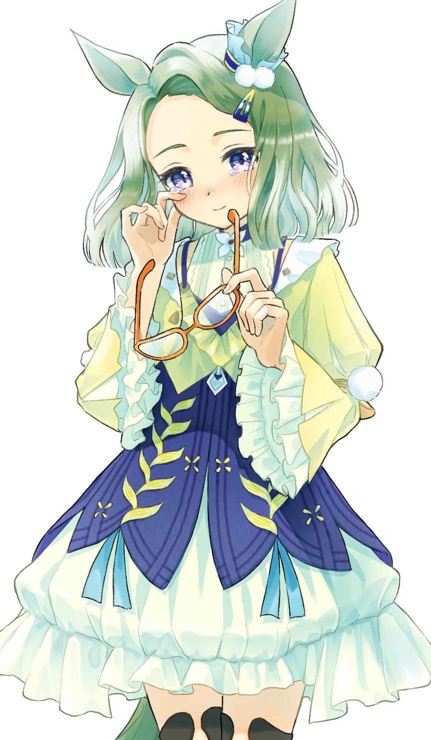 1girl, air_messiah_(inherited_hope)_(umamusume), air_messiah_(umamusume), animal_ears, blue_dress, blush, crying, crying_with_eyes_open