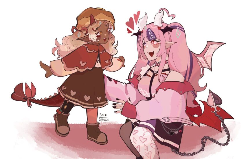 2girls, adoptive_parent_and_adoptive_child, ahoge, breasts, chest_harness, child, dark-skinned_female, dark_skin