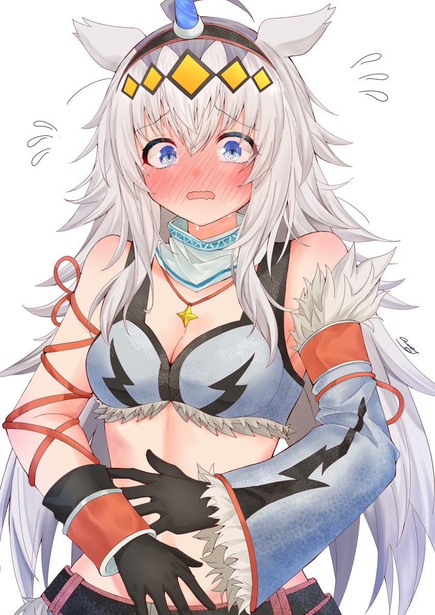 1girl, absurdres, ahoge, amaxa, animal_ears, bandeau, bare_shoulders, black_gloves