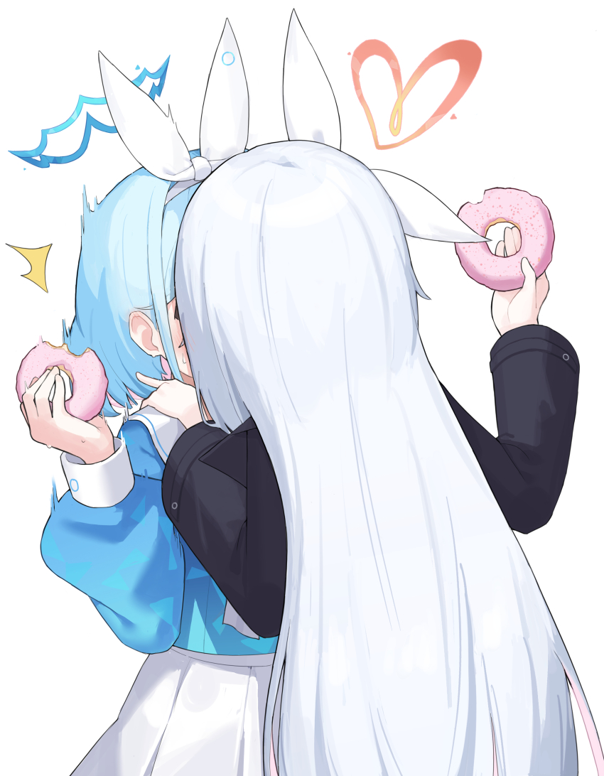 2girls, absurdres, ame_miya_ta, arona_(blue_archive), blue_archive, blue_hair, blush, bow_hairband