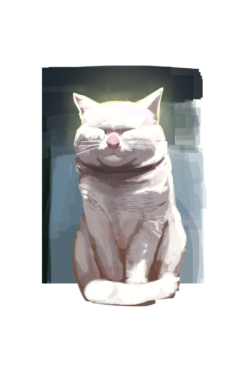 absurdres, animal, animal_focus, border, brother_calm, cat, closed_eyes, commentary