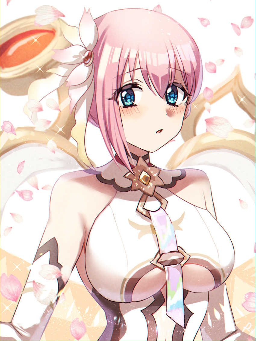 1girl, absurdres, bare_shoulders, blue_eyes, breasts, clothing_cutout, elbow_gloves, gloves