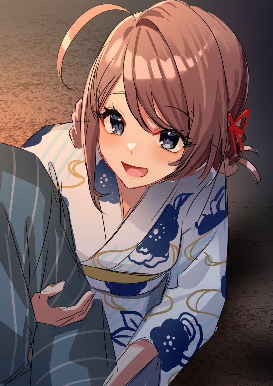 1girl, 1other, ahoge, akagi_kurage, arm_hug, braid, braided_hair_rings, brown_hair