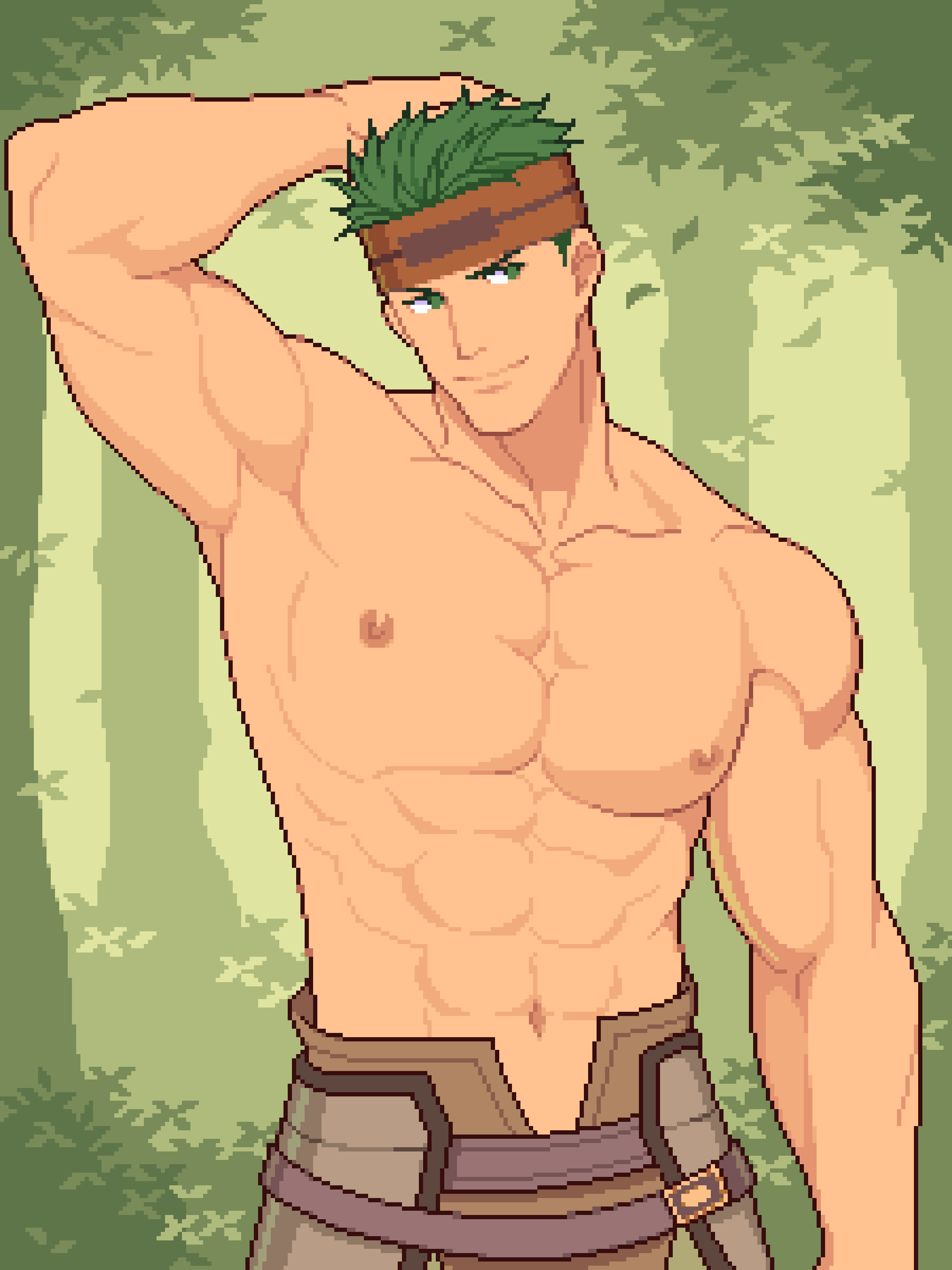 1boy, abs, absurdres, arm_behind_head, arm_up, armpits, bara, boyd_(fire_emblem)