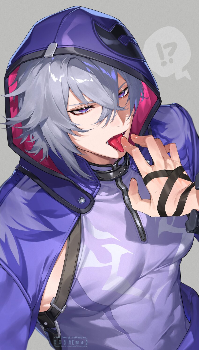 !?, 2boys, absurdres, artist_name, black_gloves, chikuwa_(dr0603), commentary_request, compression_shirt