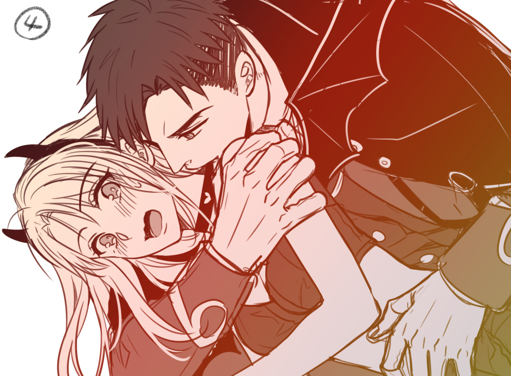 1boy, 1girl, choker, commentary_request, demon_costume, fujihashi_ryou, halloween_costume, hetero