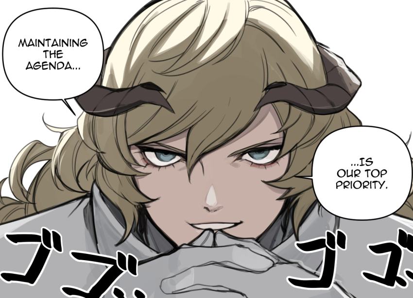 1boy, blue_eyes, commentary, english_commentary, english_text, eyelashes, gloves, hair_between_eyes