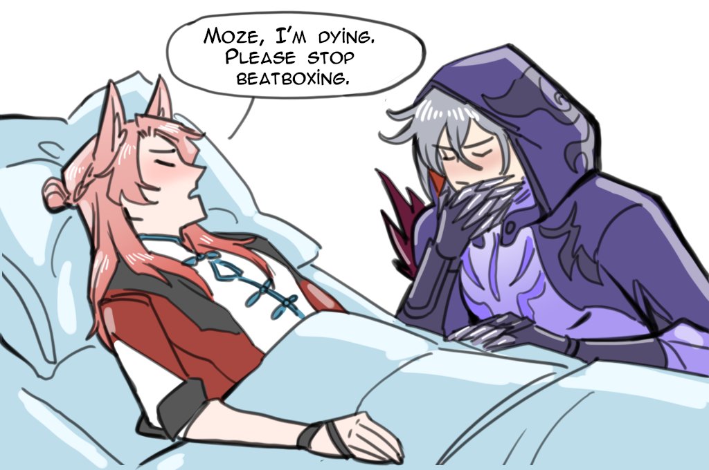 2boys, animal_ear_fluff, animal_ears, chinese_clothes, clawed_gauntlets, closed_eyes, commentary, covering_own_mouth