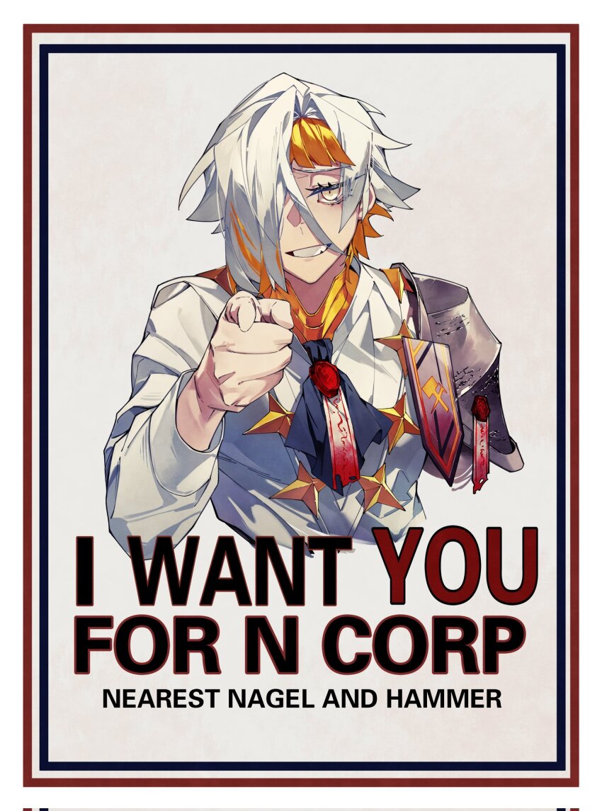 1girl, ascot, black_ascot, blonde_hair, commentary, english_commentary, hair_over_one_eye, highres