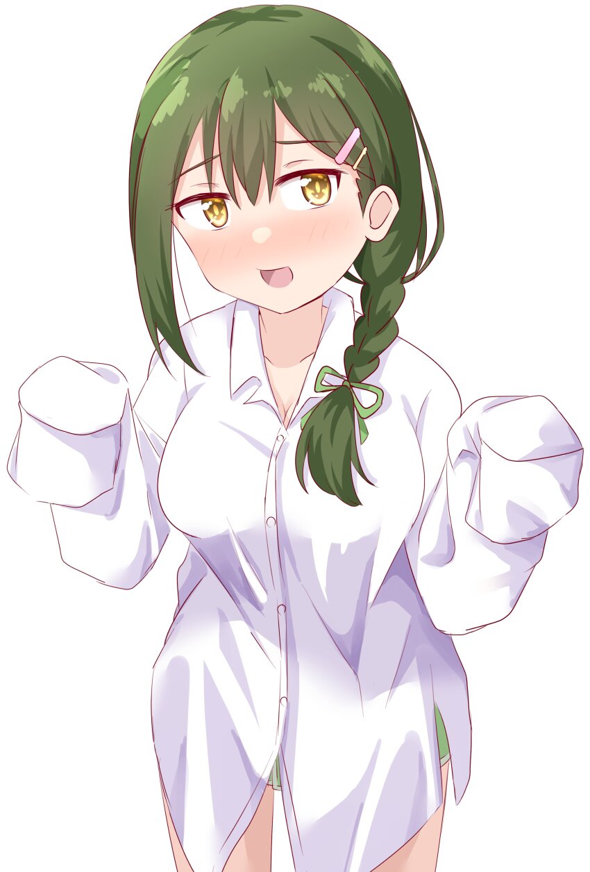 1girl, :d, absurdres, alternate_costume, blush, breasts, cleavage, collarbone