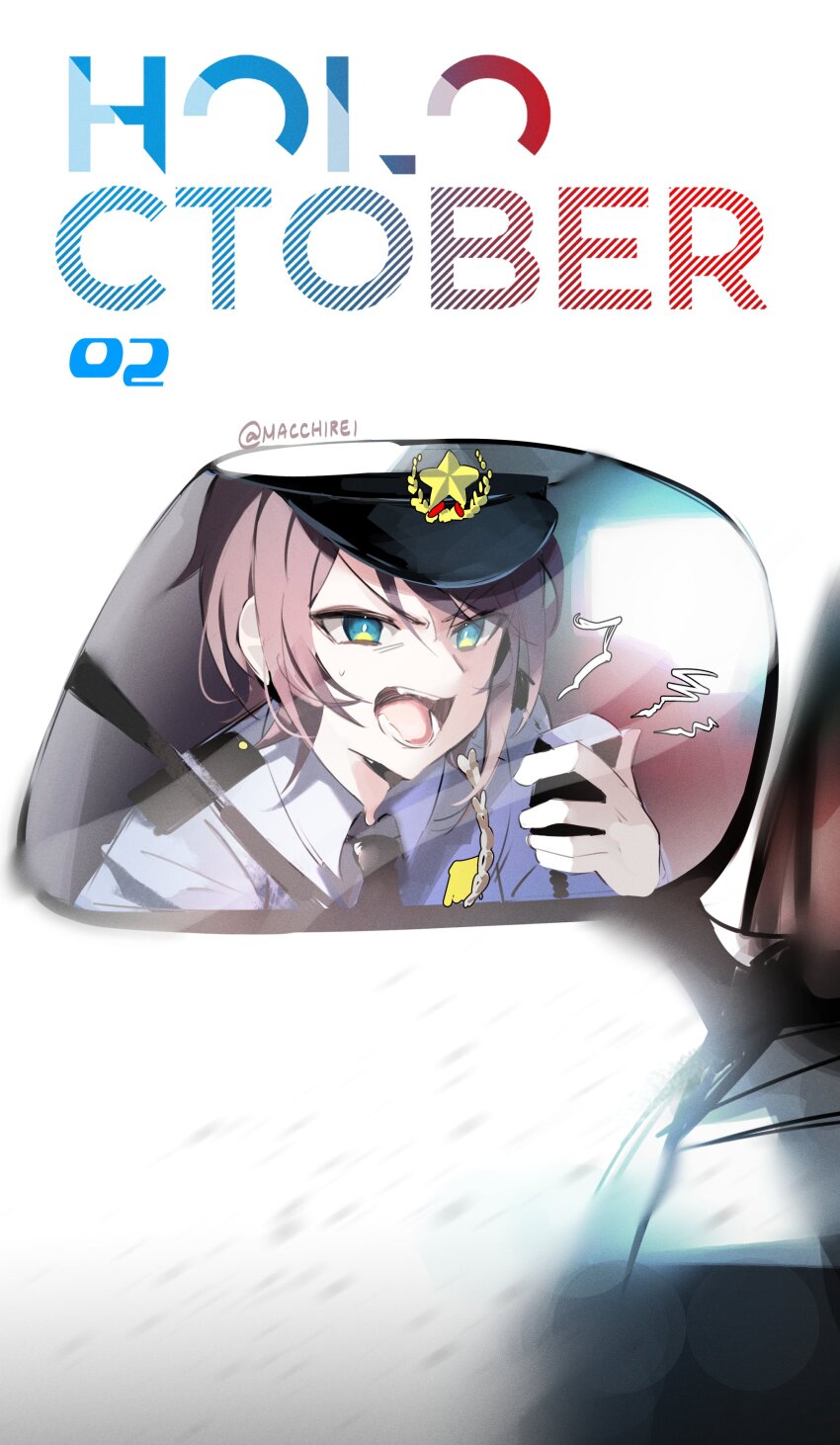 1girl, absurdres, aiguillette, alternate_costume, angry, aqua_eyes, black_necktie, blue_shirt