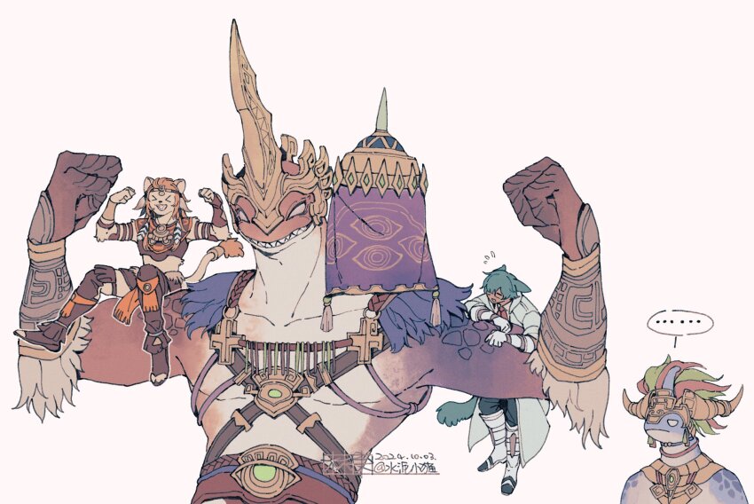 >_<, ..., 1girl, 3boys, animal_ears, cat_ears, cat_tail, crown